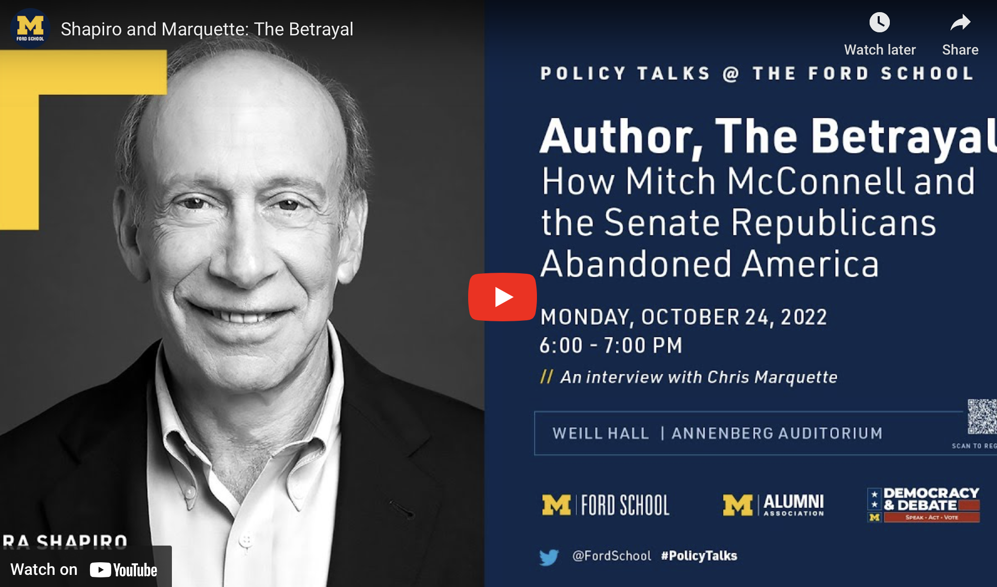 Ira Shapiro with Chris Marquette Author, "The Betrayal: How Mitch McConnell and the Senate Republicans Abandoned America"